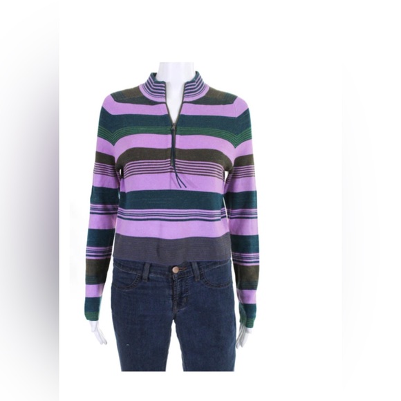 Free People Womens Striped Rip Tide Mock Neck Sweater Top Purple - Picture 1 of 11